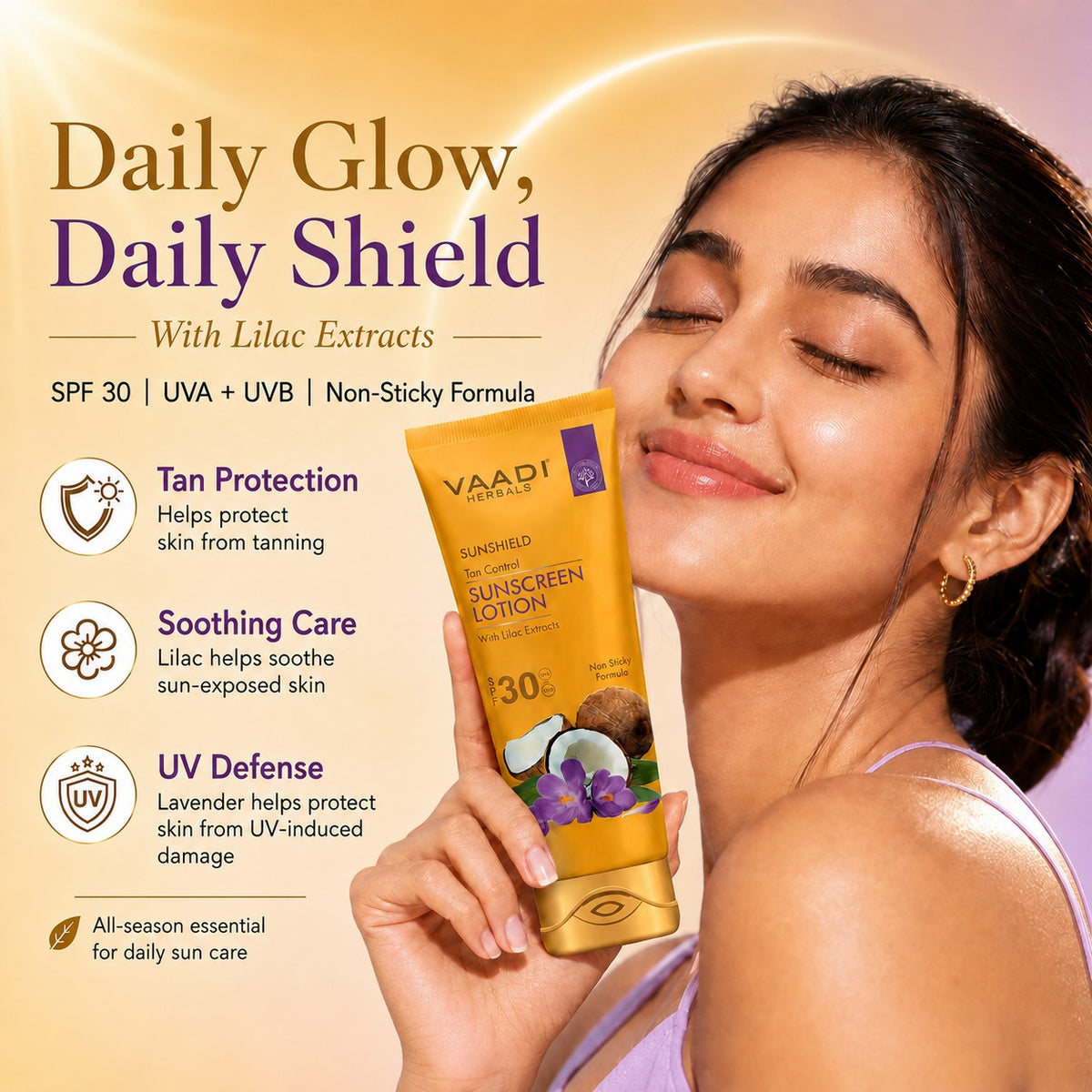 Organic Sunscreen Lotion SPF 30 wth Lilac Extract - Anti oxidant Rich - Long Lasting - Protects from Sun Tan (110 ml / 4 fl oz)