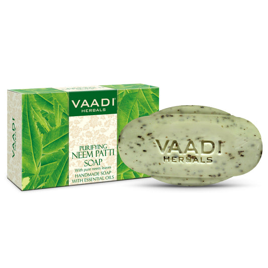 Organic Neem Patti Soap with Pure Neem Leaves - Detoxifies Skin - Prevents Skin Breakouts (75 gms / 2.7 oz)