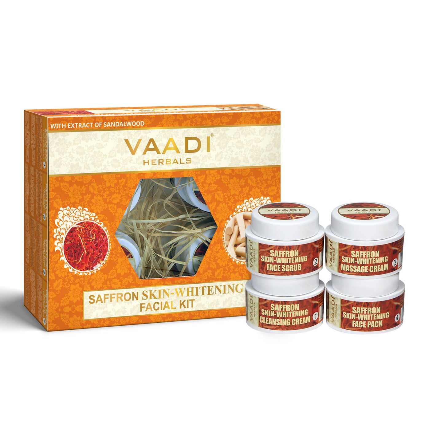 Skin Whitening Organic Saffron Facial Kit with Sandalwood oil, Orange Peel, Lemongrass & Shea Butter - Lightens Skin Tone (70 gms/2.5 oz)