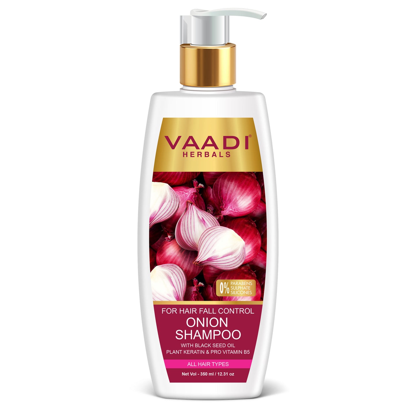 Hair-Fall Control Organic Onion Shampoo With Black Seed Oil, Plant Keratin & Pro Vitamin B5 Suitable For All Hair Types ( 350ml / 12 fl oz)