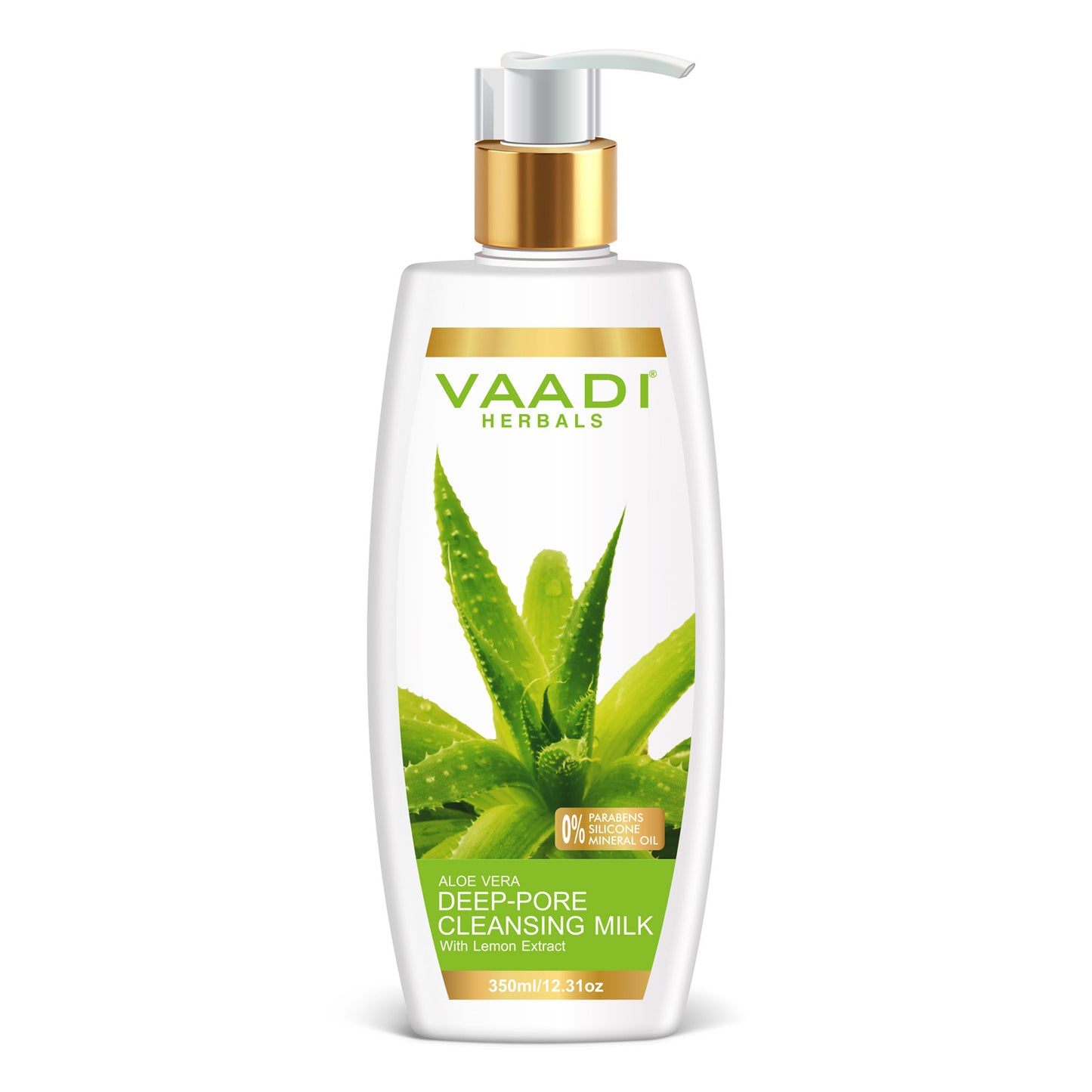 Organic Aloe Vera Deep Pore Cleansing Milk with Lemon Extract - Cleanses & Softens Skin - Locks In Moisture All Day (350 ml/ 12 fl oz)