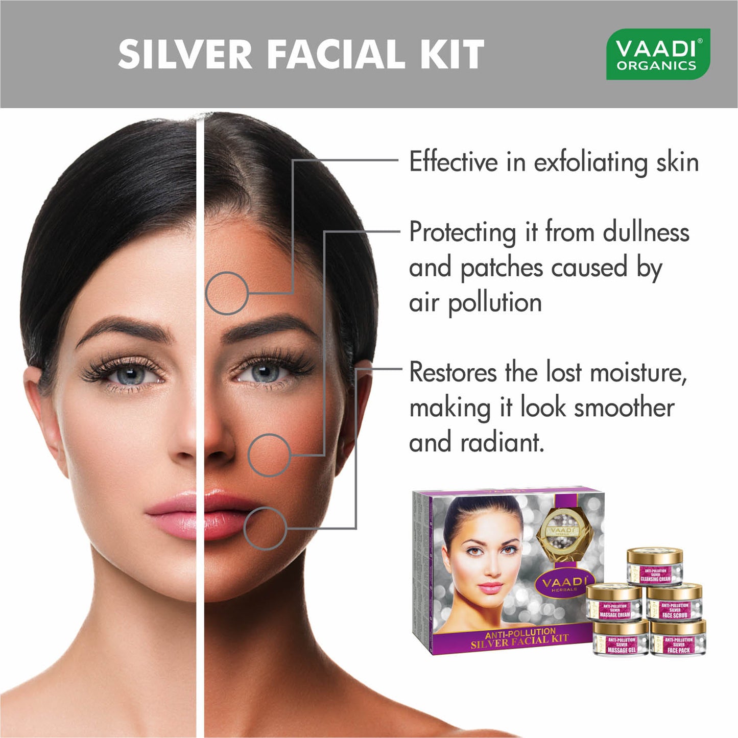Anti Pollution Organic Silver Facial Kit with Pure Silver Dust, Rosemary and Lavender Oil, Cleanses and Moisturises Skin (270 gms/9.6 oz)