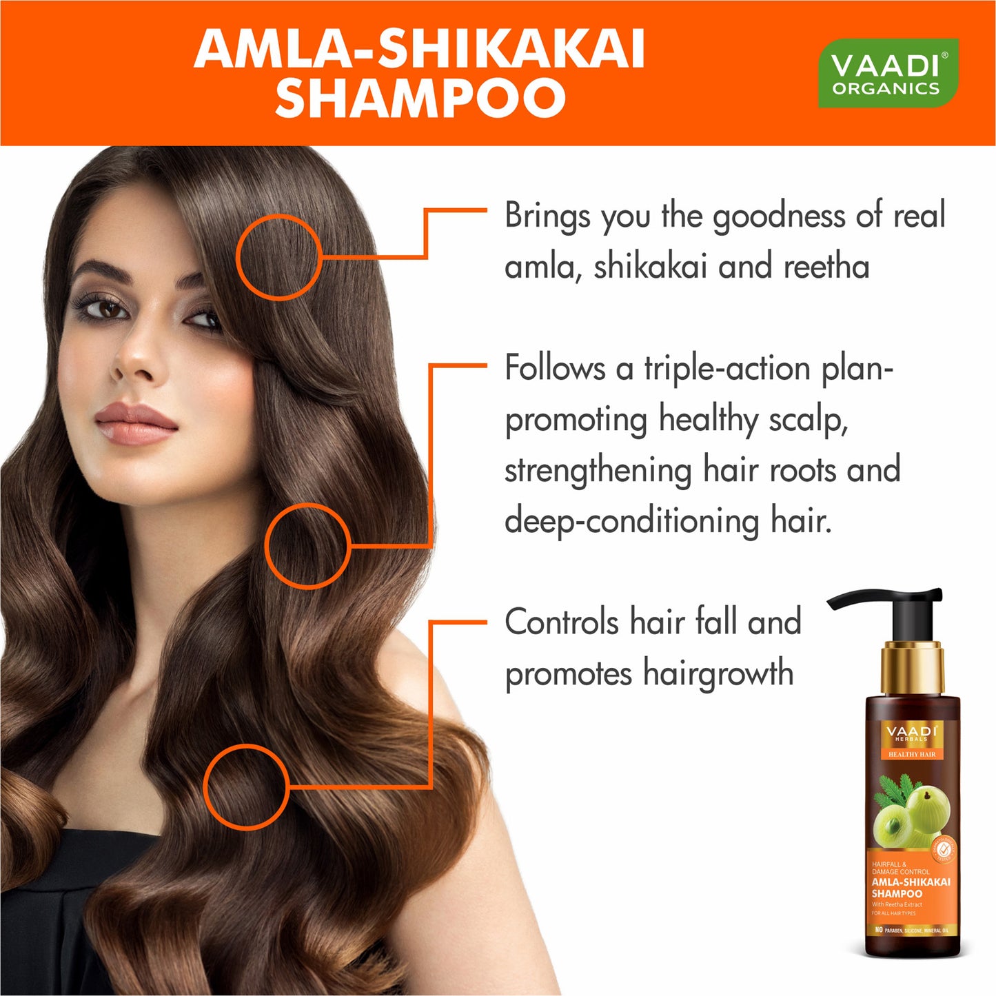 Hairfall & Damage Control Organic Shampoo (Indian Gooseberry Extract) - Promotes Hair Growth - Adds Shine to Hair (3 x 110 ml/4 fl oz)