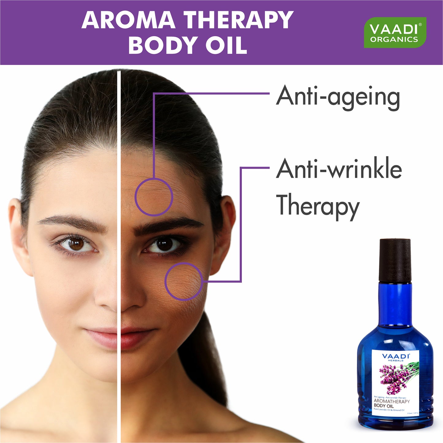 Organic Lavender Body Oil with Almond Extract - Aromatherapy - Anti Ageing - Reduces Stress & Depression (2 x 110ml /4 fl oz)