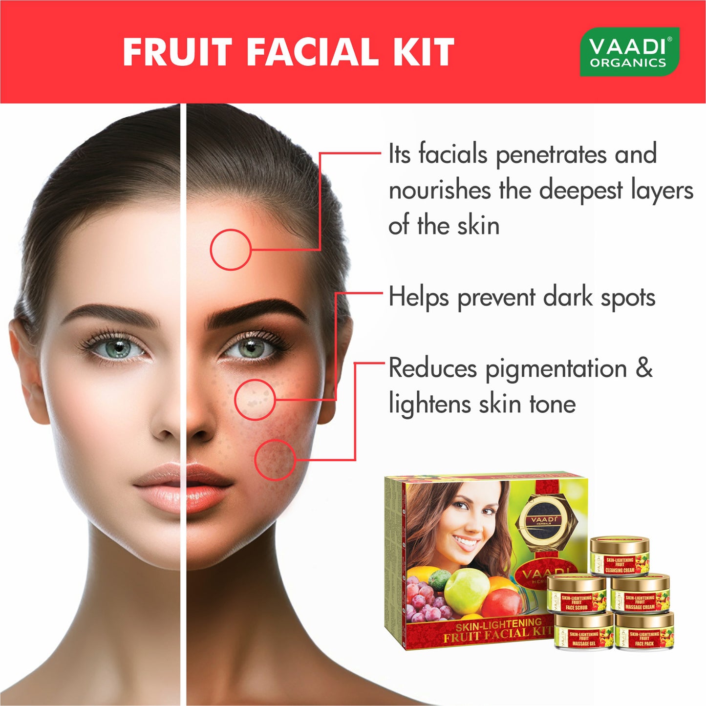 Skin Lightening Organic Fruit Facial Kit - For Deep Nourishment - Reducing Marks (270 gms / 9.6 oz)