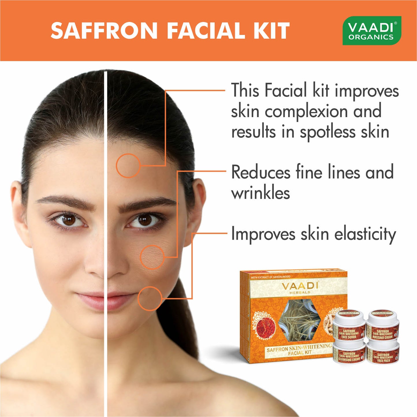 Skin Whitening Organic Saffron Facial Kit with Sandalwood oil, Orange Peel, Lemongrass & Shea Butter - Lightens Skin Tone (70 gms/2.5 oz)