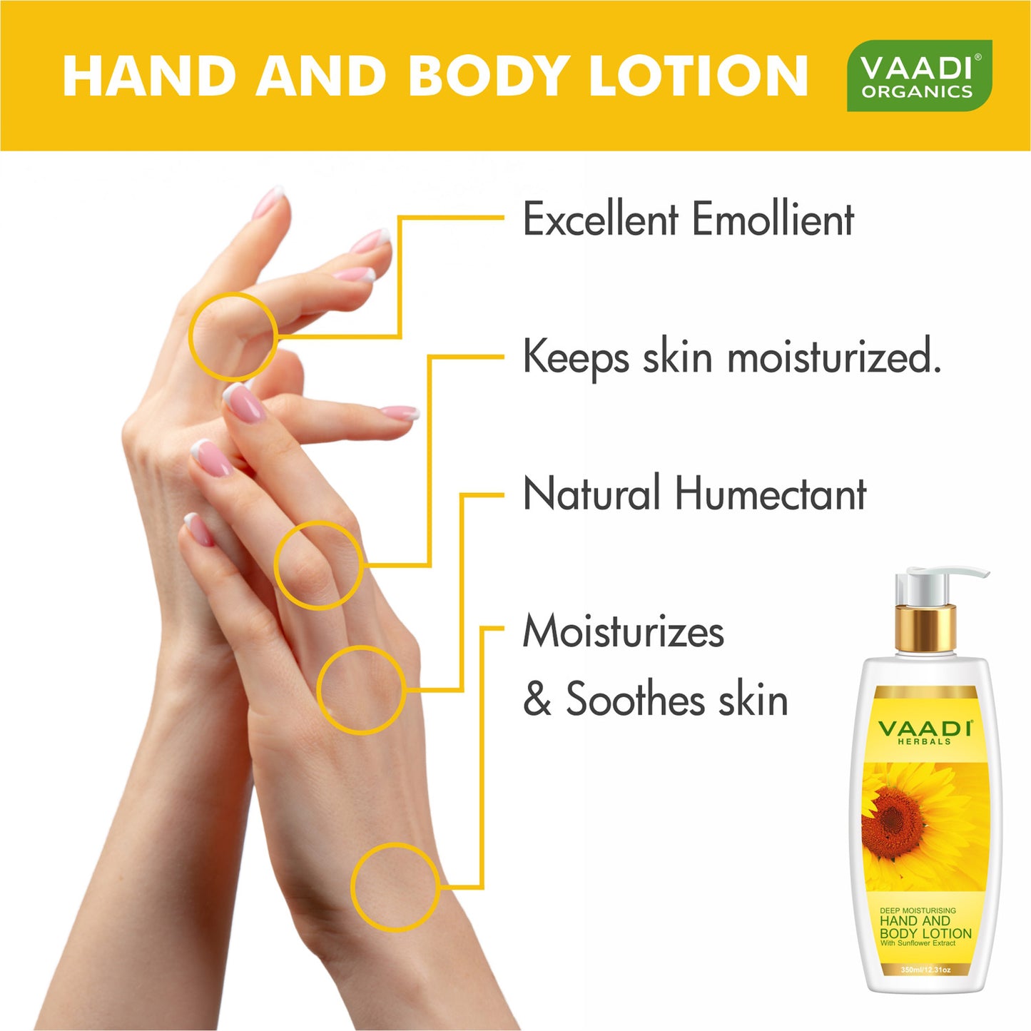 Organic Hand & Body Lotion with Sunflower Extract - Enhances Water Retention in Skin - Keeps Skin Soft (350 ml/12 fl oz)