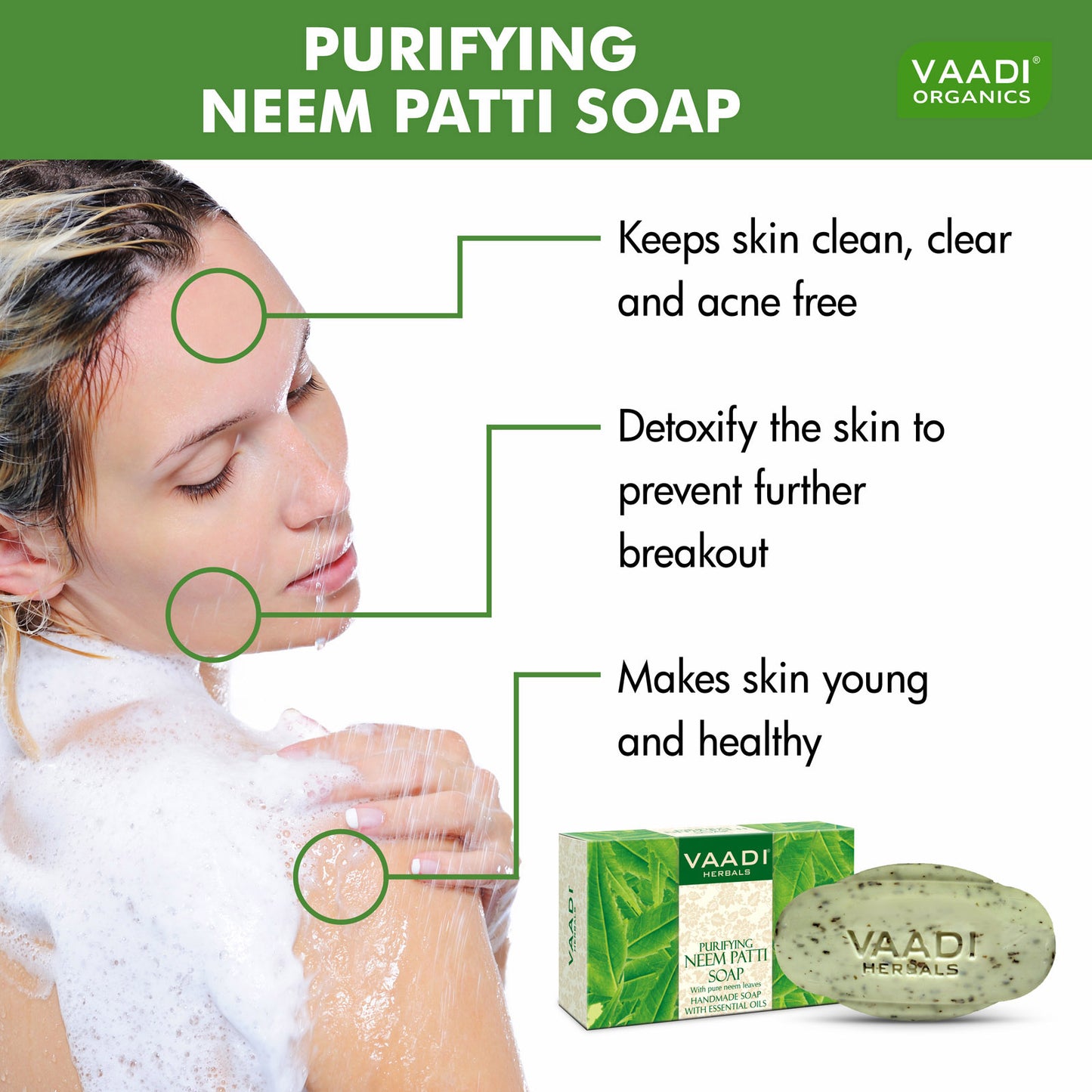 Organic Neem Patti Soap with Pure Neem Leaves - Detoxifies Skin - Prevents Skin Breakouts (75 gms / 2.7 oz)
