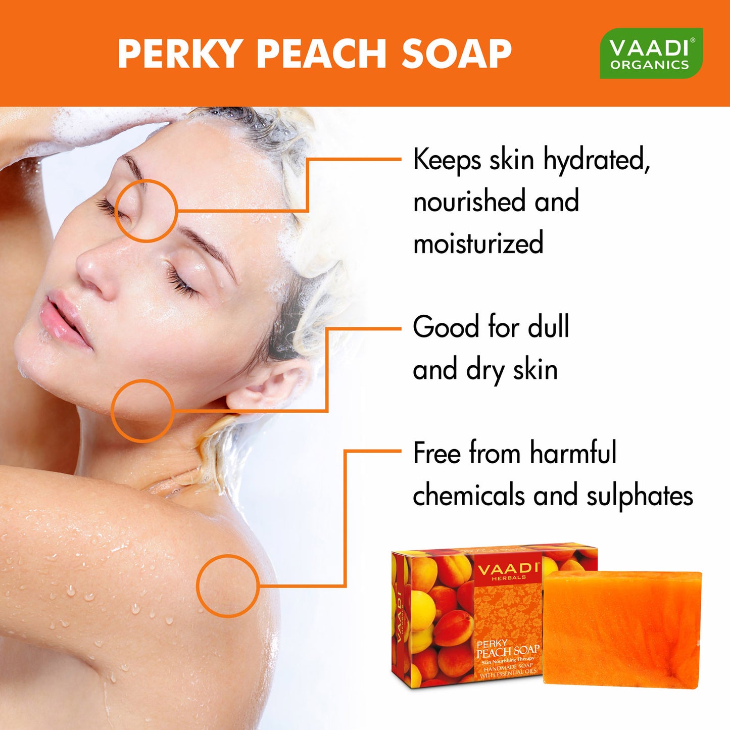 Organic Perky Peach Soap with Almond Oil - Skin Nourishing - Rehydrates (12 x 75 gms / 2.7 oz)