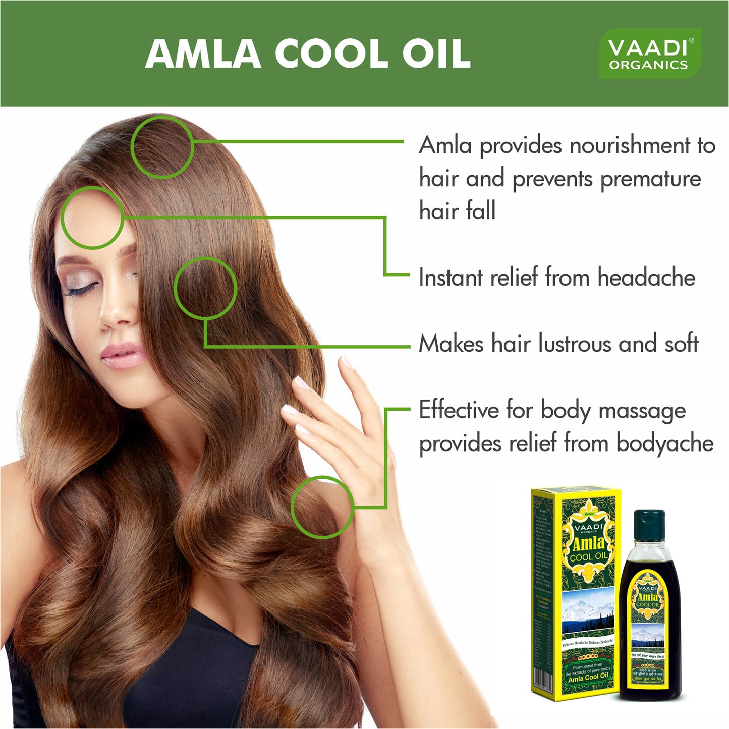 Organic Brahmi Amla Cool Oil - Strengthens and Nourishes Hair - Relieves Stress - Promotes Sound Sleep (200ml/7 fl oz) (Buy 1 Get 1 Free)