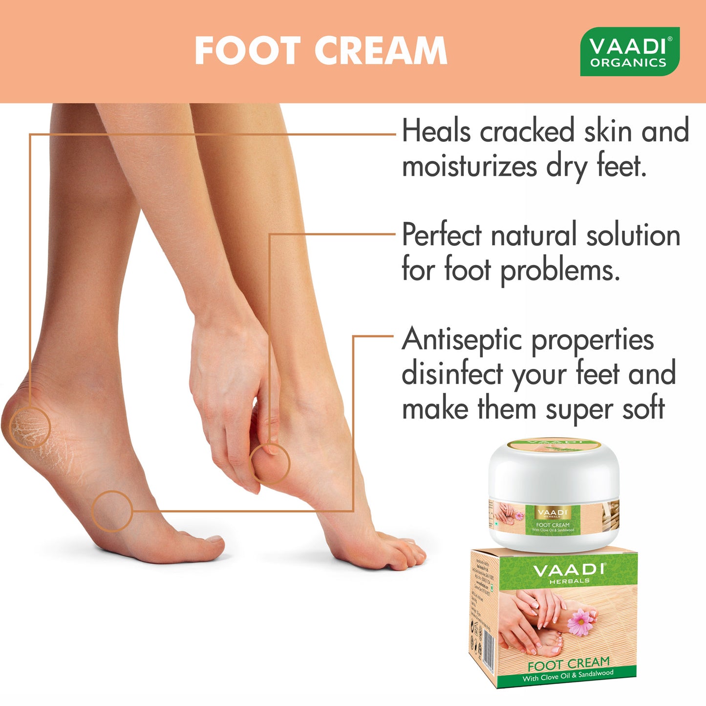 Organic Foot Cream with Clove & Sandalwood Oil - Softens Dry & Cracked Feet - Deep Moisturises (3 x 30 gms / 1.1 oz)