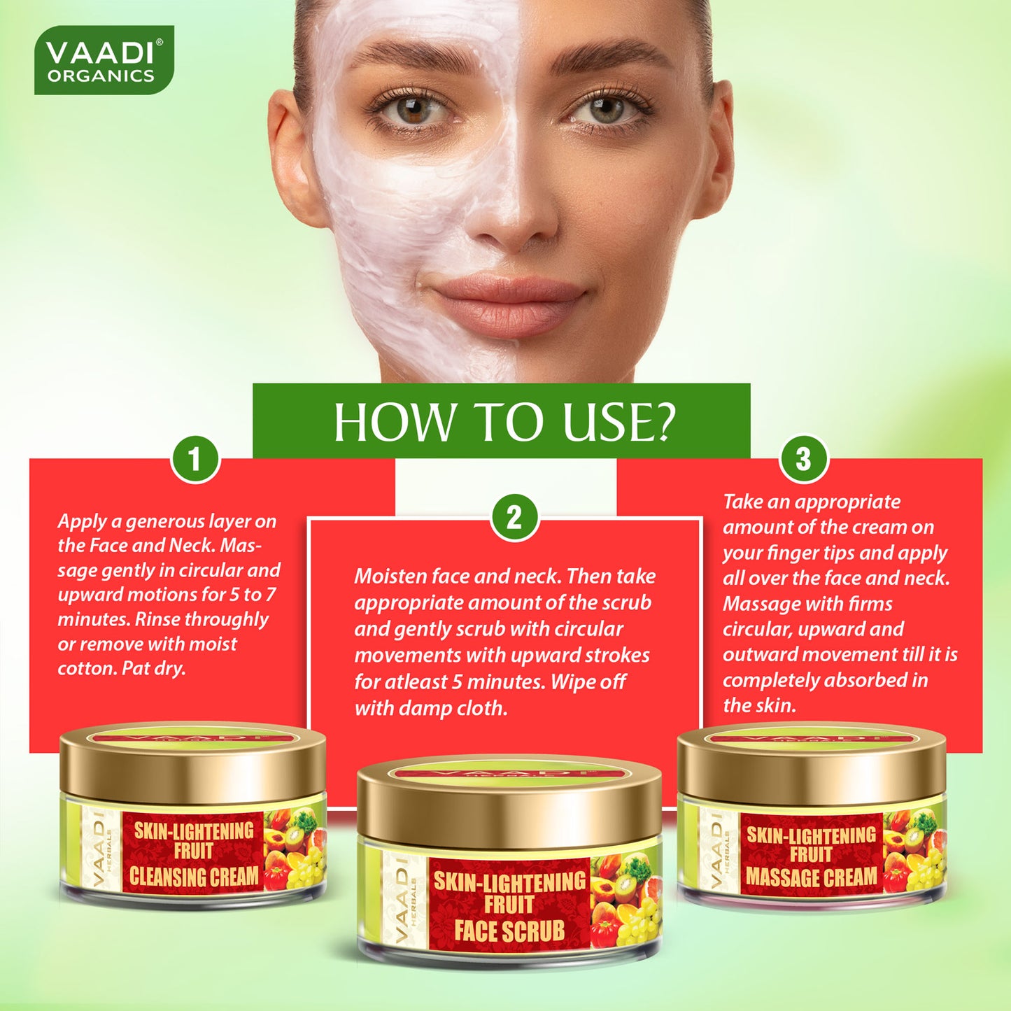 Skin Lightening Organic Fruit Facial Kit - For Deep Nourishment - Reducing Marks (270 gms / 9.6 oz)