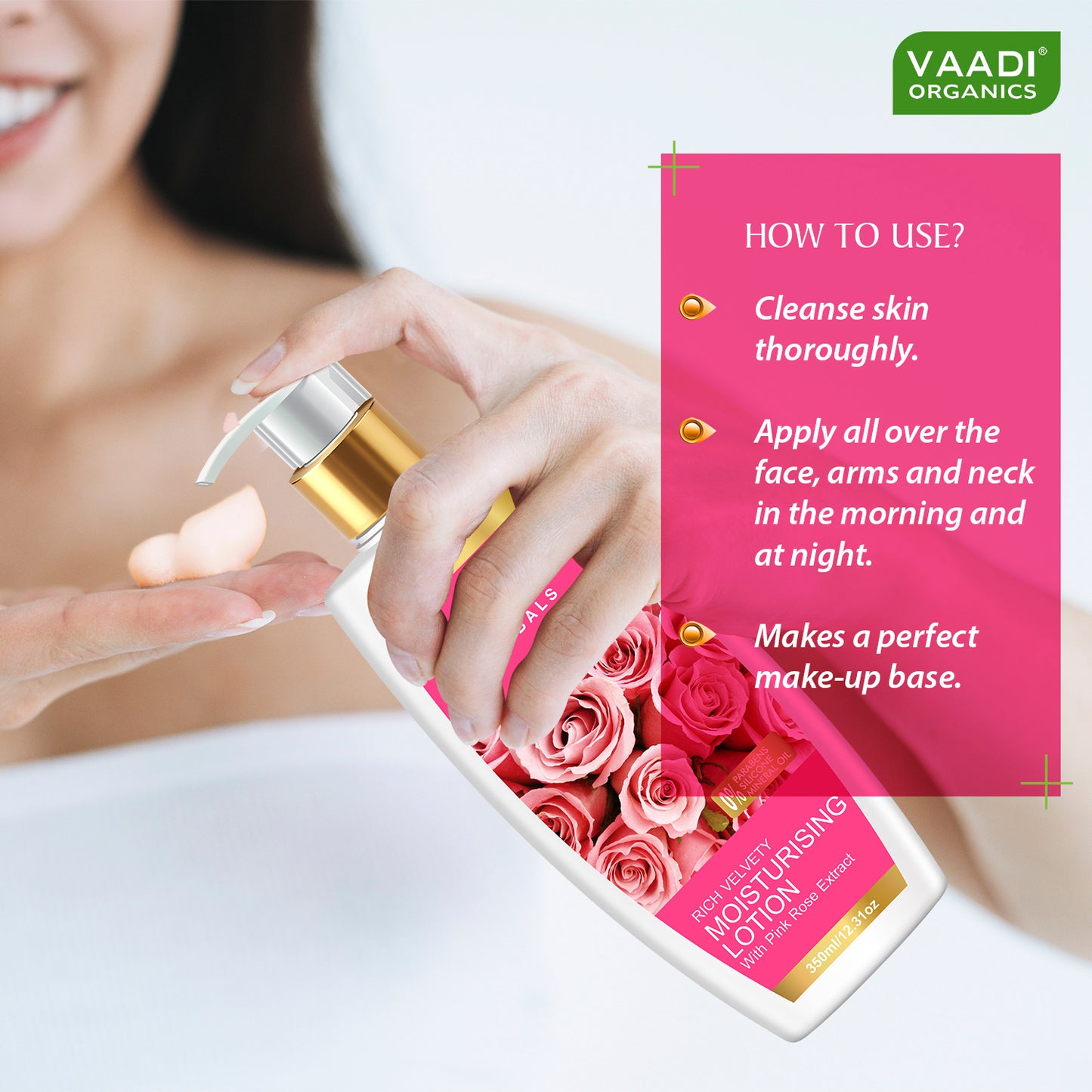 Organic Rich Velvety Moisturising Lotion with Pink Rose Extract - Retains Moisture in Skin - Makes Skin Velvety Soft (350 ml / 12 fl oz)