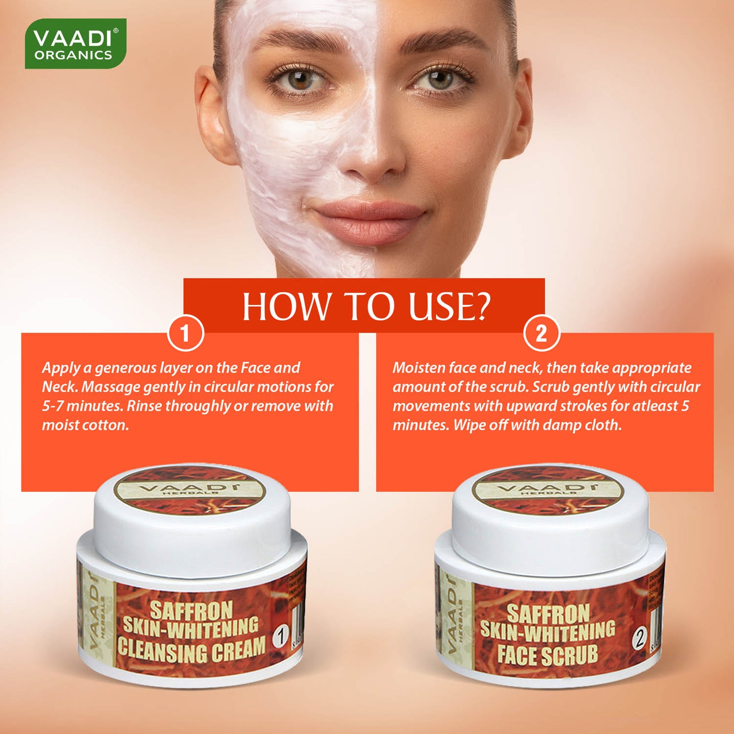 Skin Whitening Organic Saffron Facial Kit with Sandalwood oil, Orange Peel, Lemongrass & Shea Butter - Lightens Skin Tone (70 gms/2.5 oz)