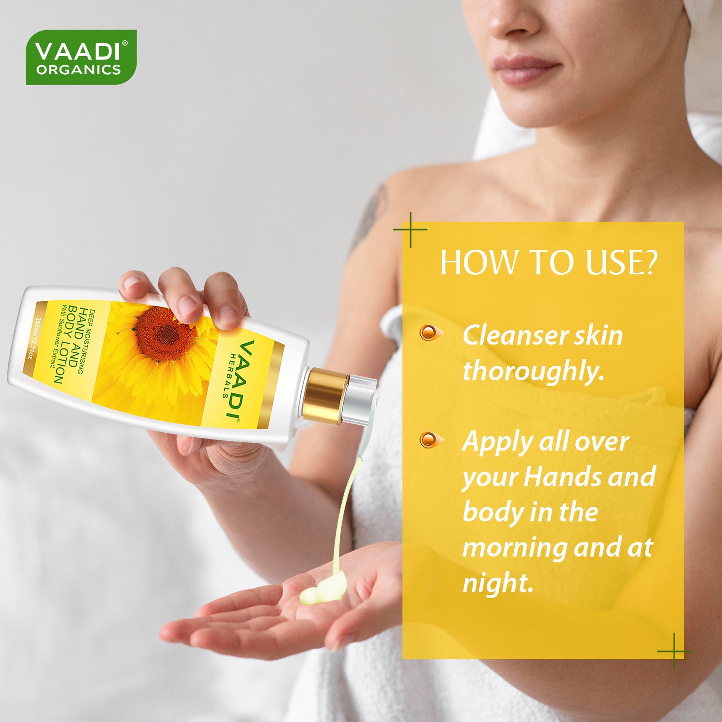 Organic Hand & Body Lotion with Sunflower Extract - Enhances Water Retention in Skin - Keeps Skin Soft (350 ml/12 fl oz)
