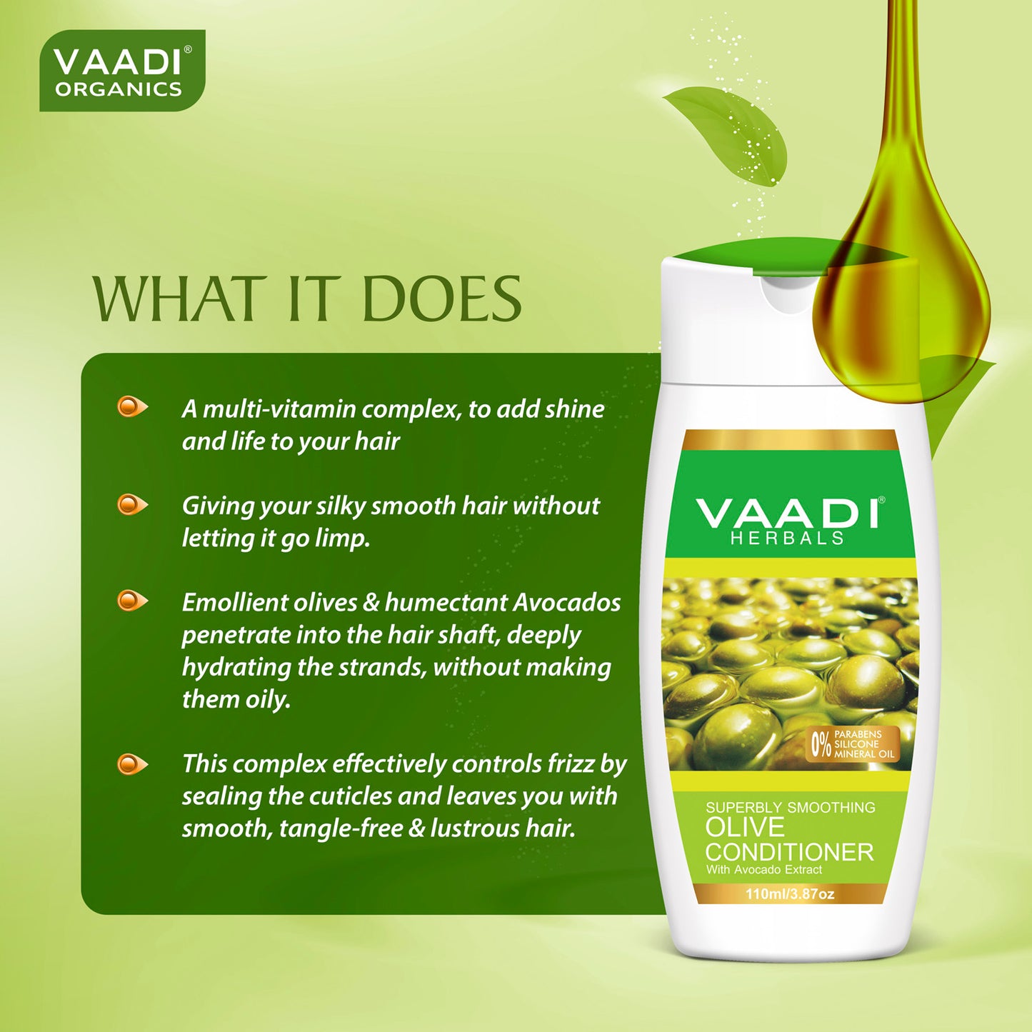 Multi Vitamin Organic Rich Olive Conditioner with Avocado Extract - Makes Hair Lustrous - Adds Bounce to Hair (110 ml/ 4 fl oz)