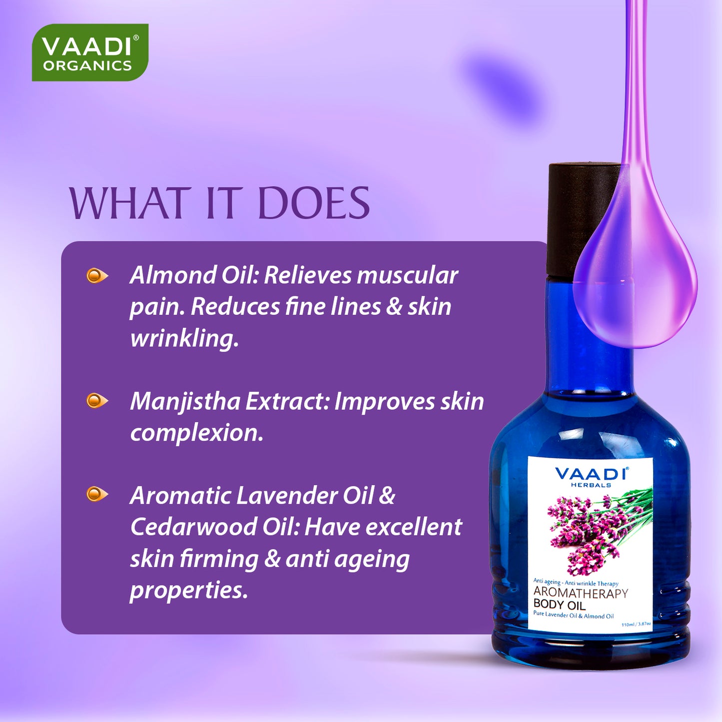 Organic Lavender Body Oil with Almond Extract - Aromatherapy - Anti Ageing - Reduces Stress & Depression (2 x 110ml /4 fl oz)