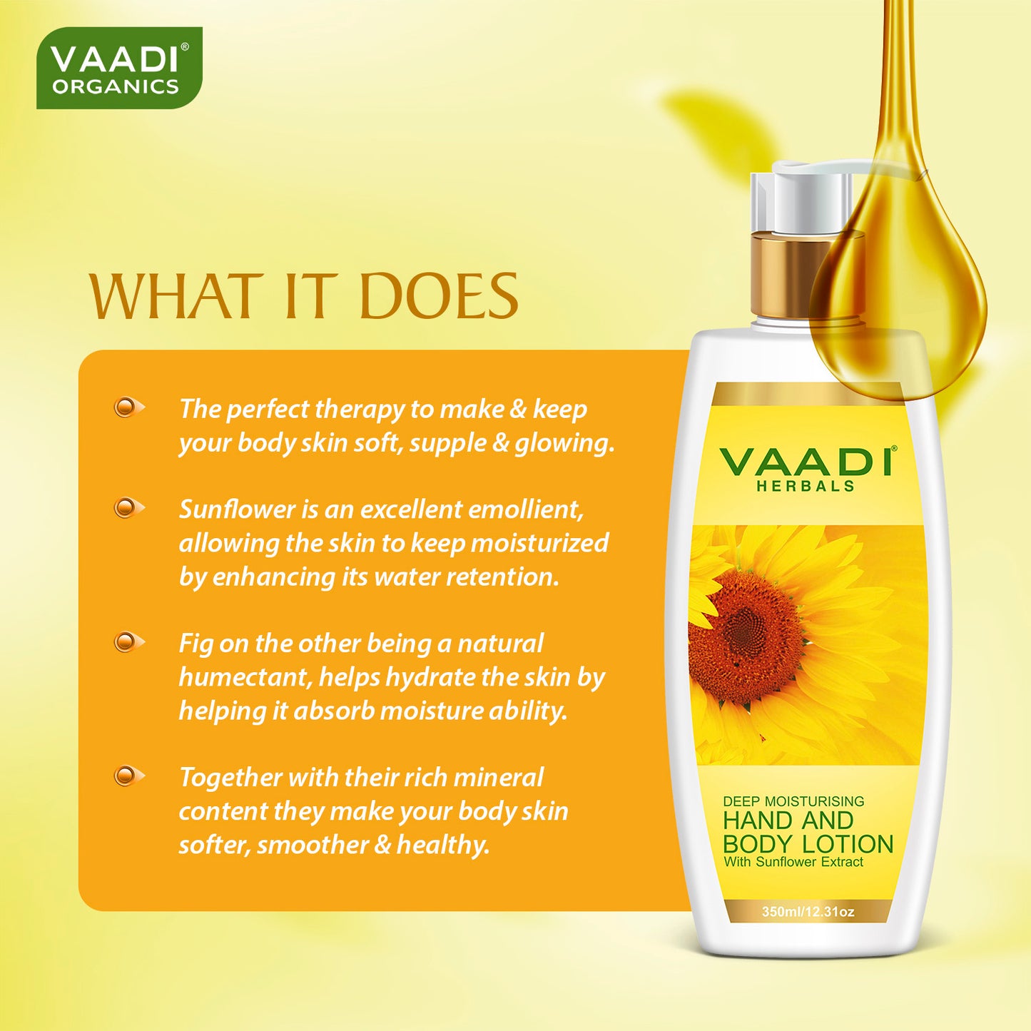 Organic Hand & Body Lotion with Sunflower Extract - Enhances Water Retention in Skin - Keeps Skin Soft (350 ml/12 fl oz)