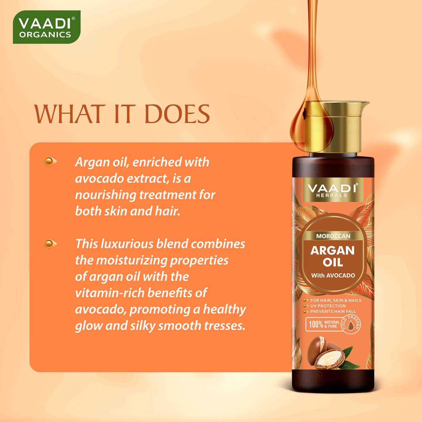 Cold Pressed Morrocon Argan Oil with Avocado- For Hair, Skin & Nails- Promotes Hair Growth- Skin Moisturisation-Healthy Nail Growth - UV Protection- (120 ml / 4.05 oz)