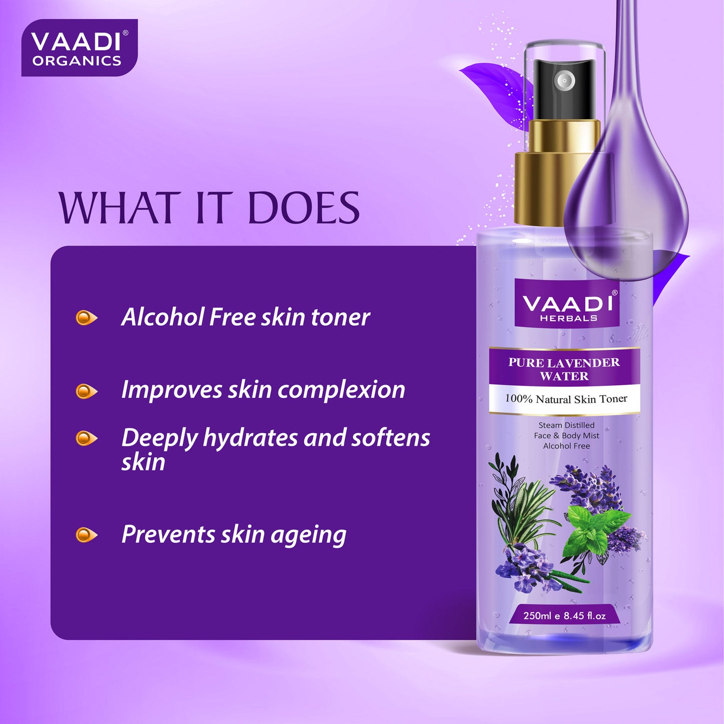 Lavender Water -100% Natural & Pure Skin Toner (250 ml / 8.5 fl oz )