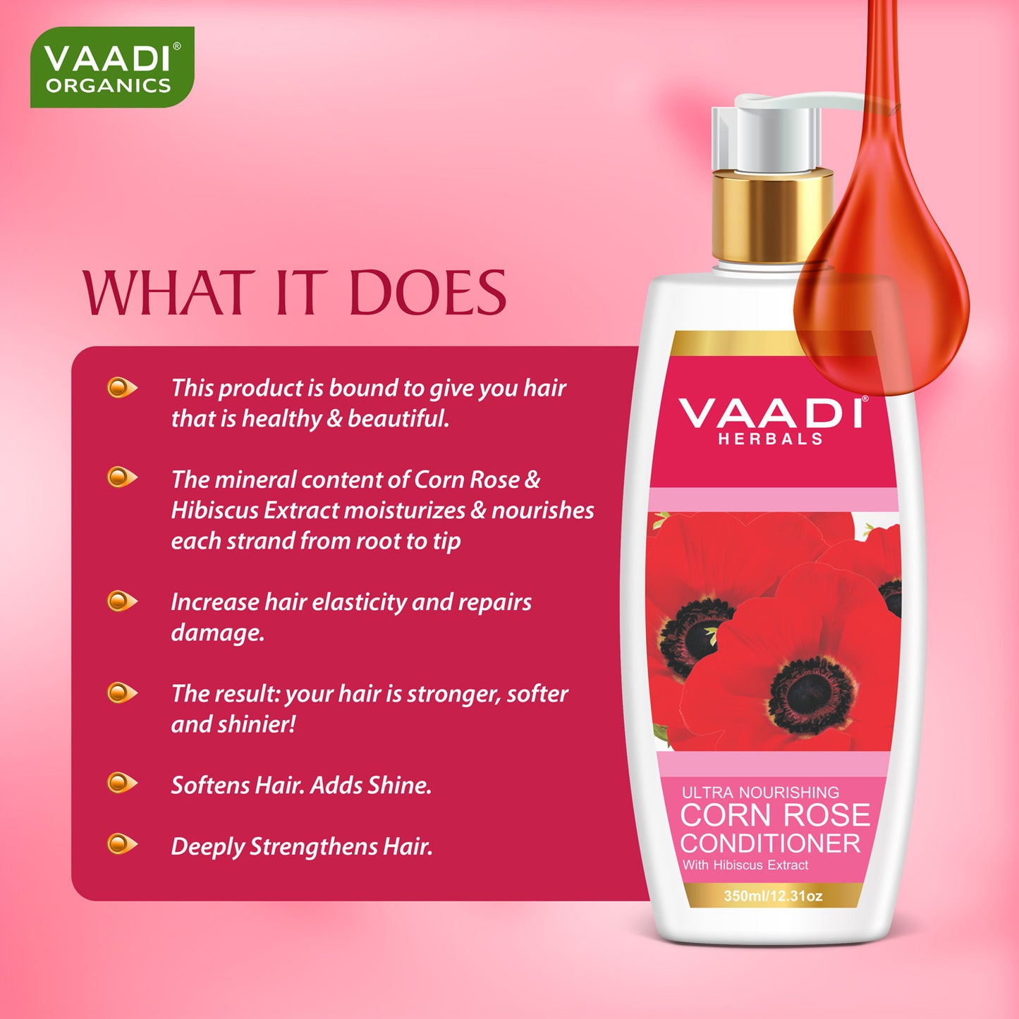 Hairfall & Damage Control Organic Shampoo (Indian Gooseberry Extract)-Rich Corn Rose Conditioner with Hibiscus Extract (2 x 350 ml / 12 fl oz)