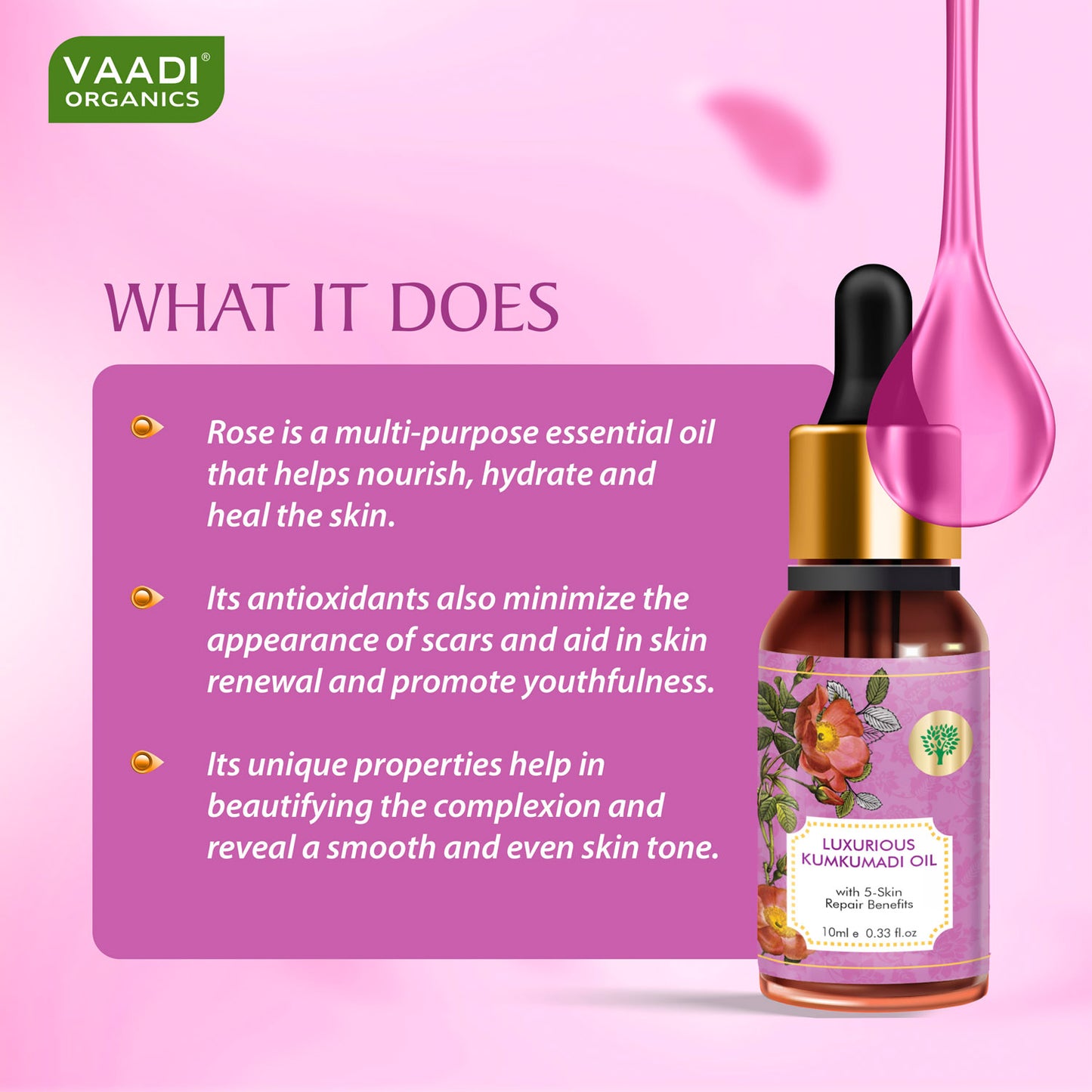 Organic Luxurious Kumkumadi Oil (Pure Mix of Saffron, Sandalwood, Manjistha & Almond Oil) - Reduces Dark Circles, Pigmentation (10 ml/ 0.33 oz)