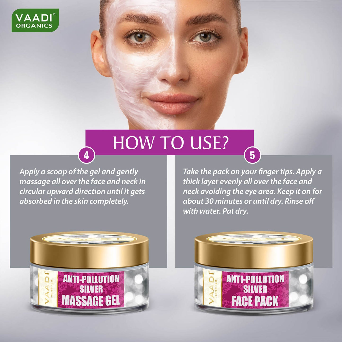 Anti Pollution Organic Silver Facial Kit with Pure Silver Dust, Rosemary and Lavender Oil, Cleanses and Moisturises Skin (270 gms/9.6 oz)