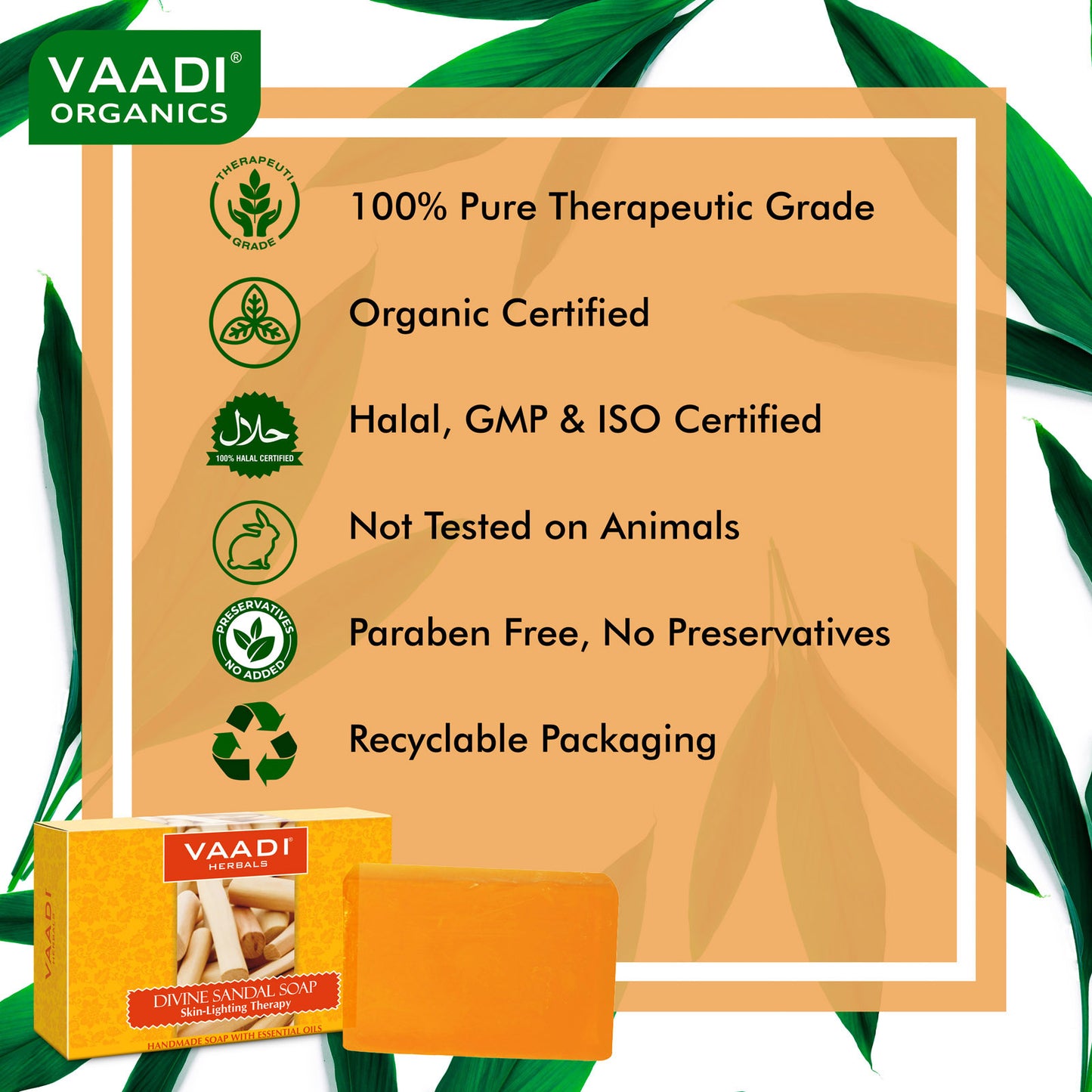Organic Divine Sandal Soap with Saffron & Turmeric - Skin Lightening Therapy - Lightens Tan & Blemishes (12 x 75 gms / 2.7 oz)