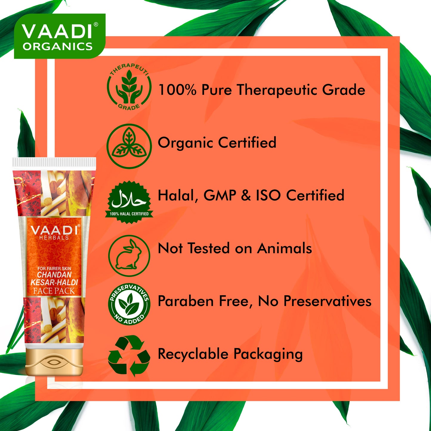 Organic Chandan Kesar Fairness Face Pack - Removes Marks and Lightens Skin Tone - Repairs and Protects Skin (120 gms/ 4.3 oz) (Buy 1 Get 1 Free)