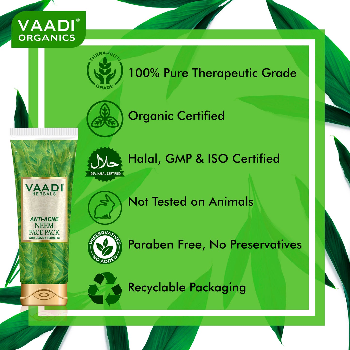 Organic Neem Face Pack with Clove & Turmeric - Removes Acne and Pigmentation Marks - Clears Impurities and Soothes Skin (120 gms / 4.3 oz) (Buy 1 Get 1 Free)