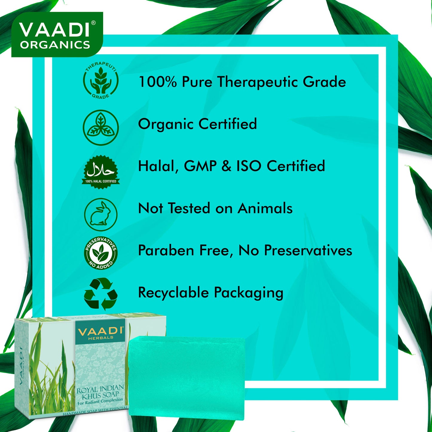 Royal India Organic Khus (Vetiver) Soap with Olive & Soyabean Oil - Rejuvenates Skin - Boosts Cellular Renewal ( 3 x 75 gms / 2.7 oz)