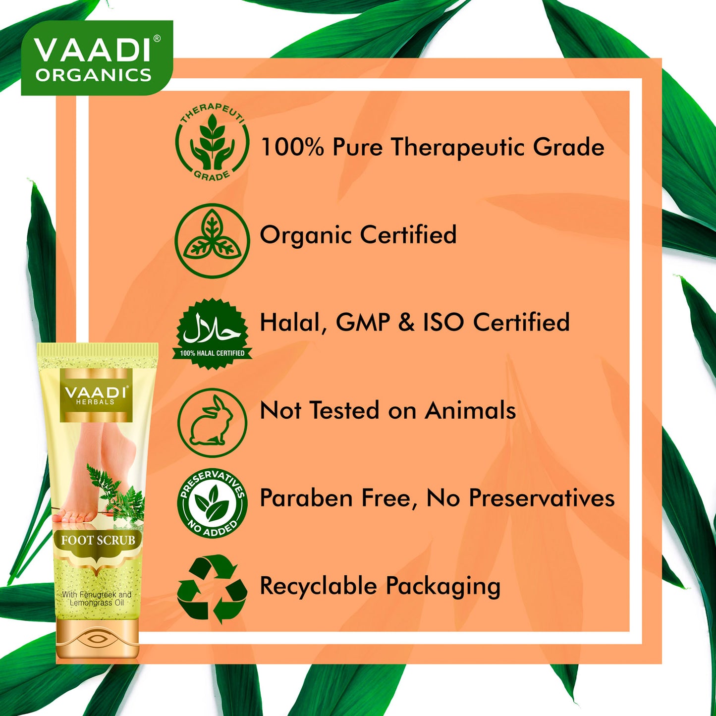 Organic Foot Scrub with Fenugreek & Lemongrass Oil - Therapeutic Exfoliates - Rejuvenates Damaged Skin - Softens Skin (2 x 110 gms / 4 oz)
