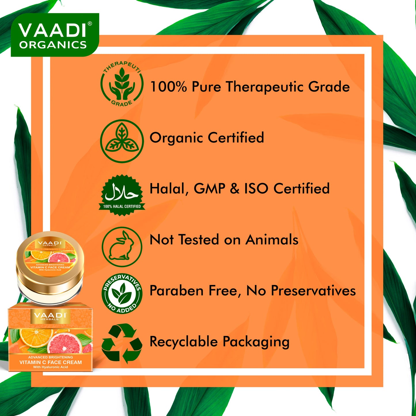 Pack of 2 Organic Vitamin C Face Cream with Hyaluronic Acid (2 x 30 gms / 1.1 oz)
