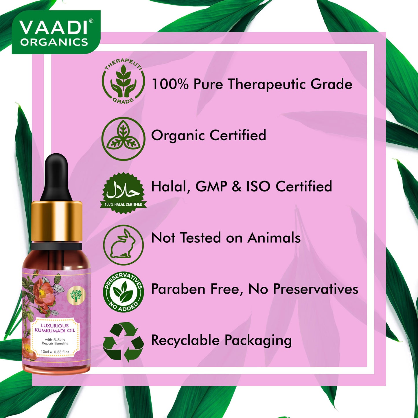 Organic Luxurious Kumkumadi Oil (Pure Mix of Saffron, Sandalwood, Manjistha & Almond Oil) - Reduces Dark Circles, Pigmentation (10 ml/ 0.33 oz)