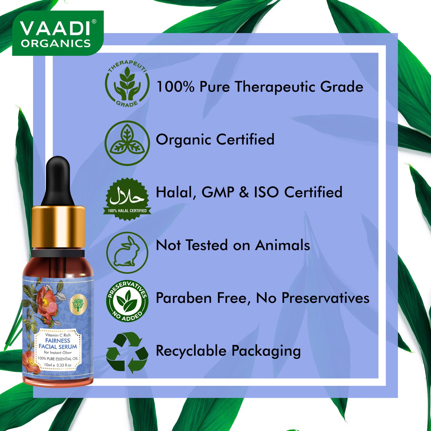 Organic Vitamin C Fairness Facial Serum - Brightens Skin, Lightens Complexion, Protects from Sun Damage (10 ml/ 0.33 oz) (Buy 1 Get 1 Free)