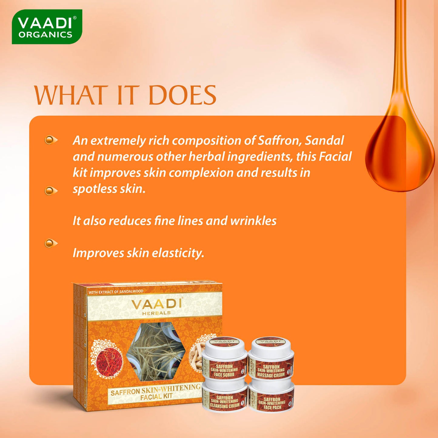 Skin Whitening Organic Saffron Facial Kit with Sandalwood oil, Orange Peel, Lemongrass & Shea Butter - Lightens Skin Tone (70 gms/2.5 oz)