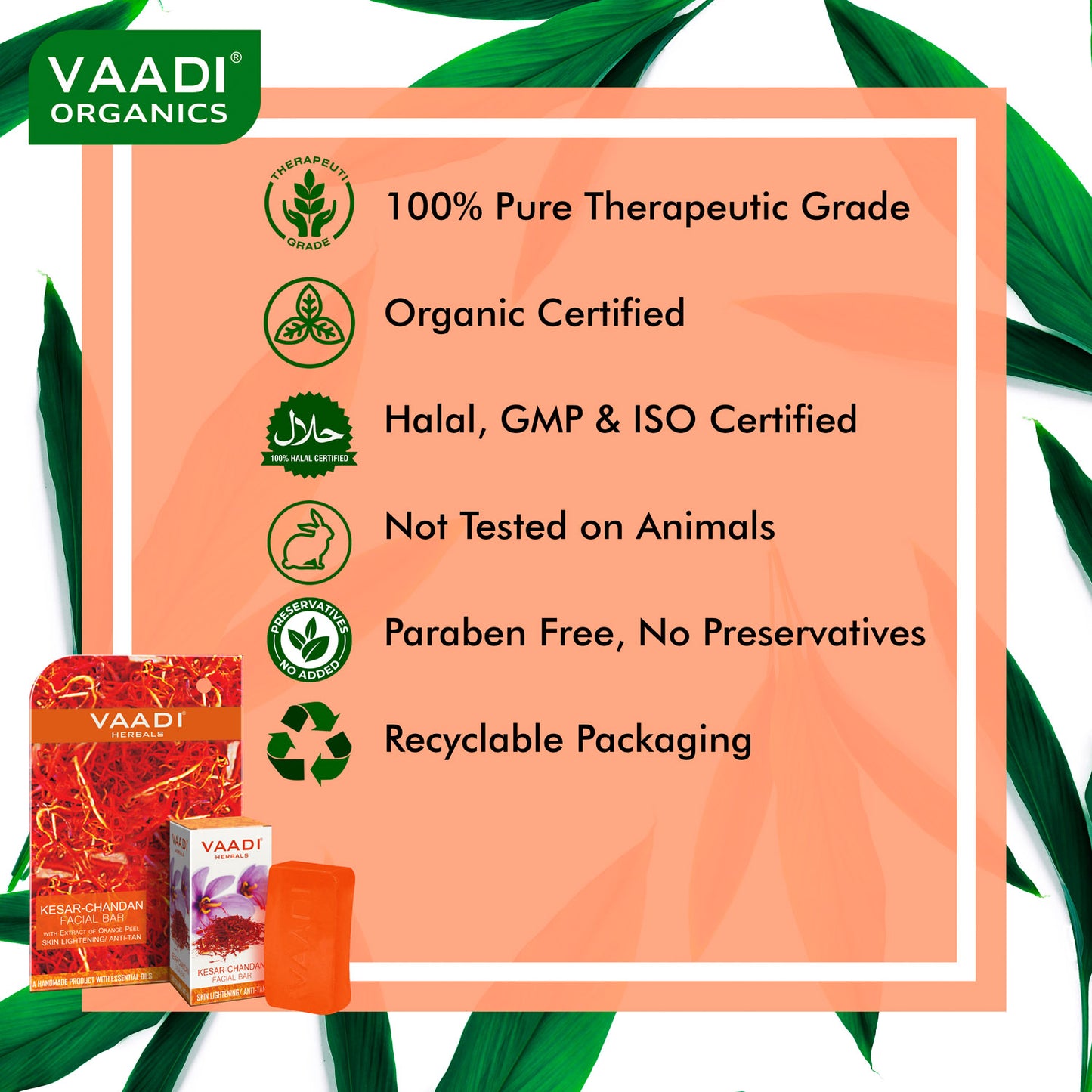 Organic Saffron Sandal Facial Bar with Orange Peel Extract - Lightens Marks- Makes Skin Flawless (25 gms/0.9 oz)