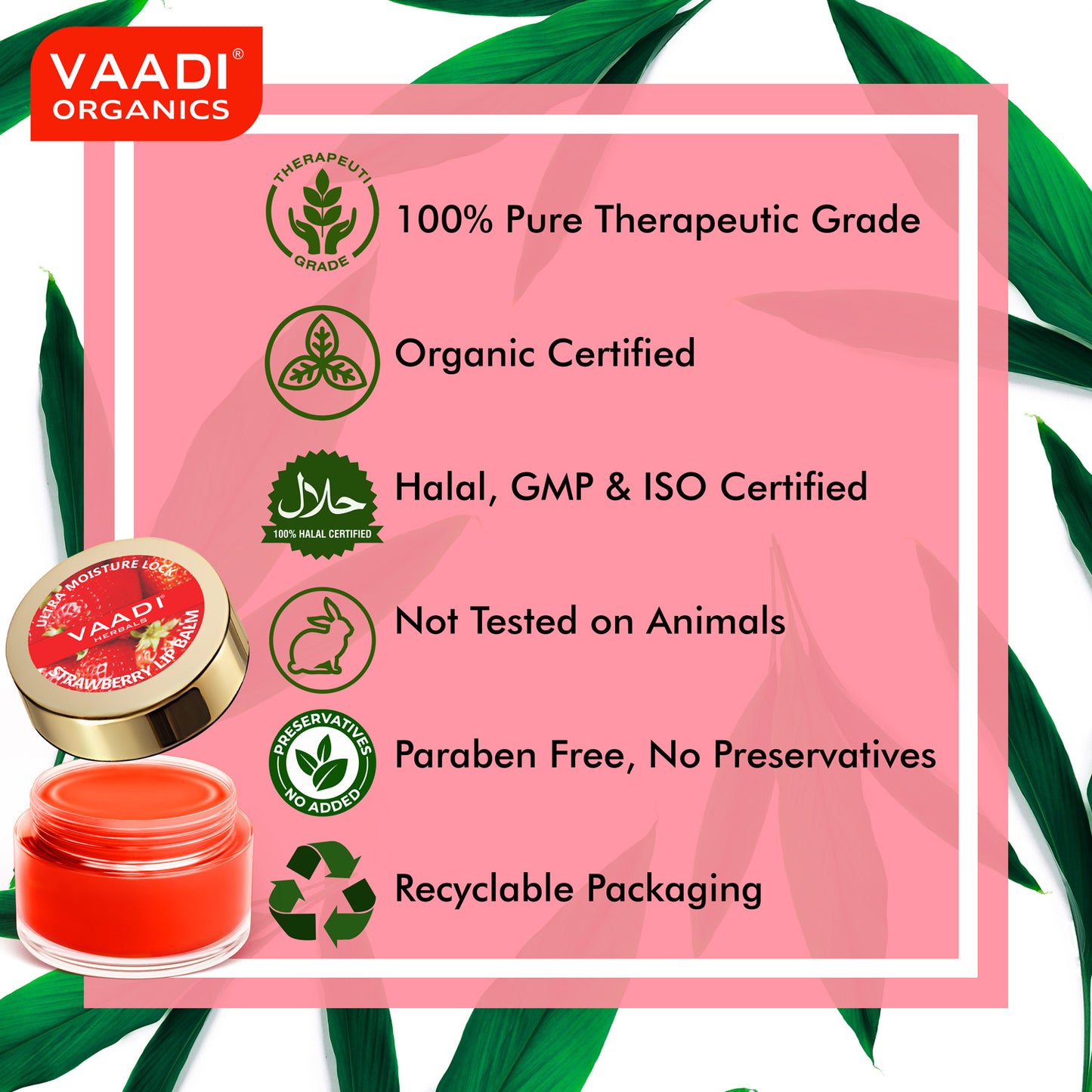 Nourishing Organic Strawberry and Honey Lip Balm (8 x 06 gms/0.25 oz)