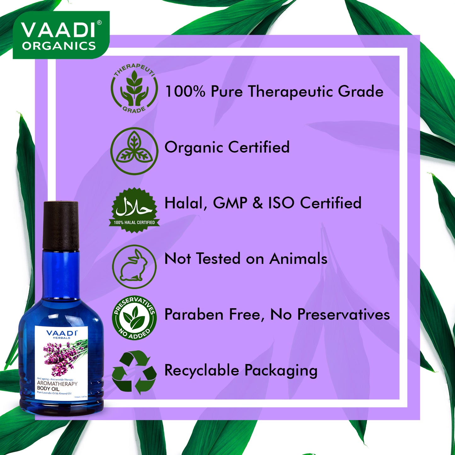 Organic Lavender Body Oil with Almond Extract - Aromatherapy - Anti Ageing - Reduces Stress & Depression (2 x 110ml /4 fl oz)
