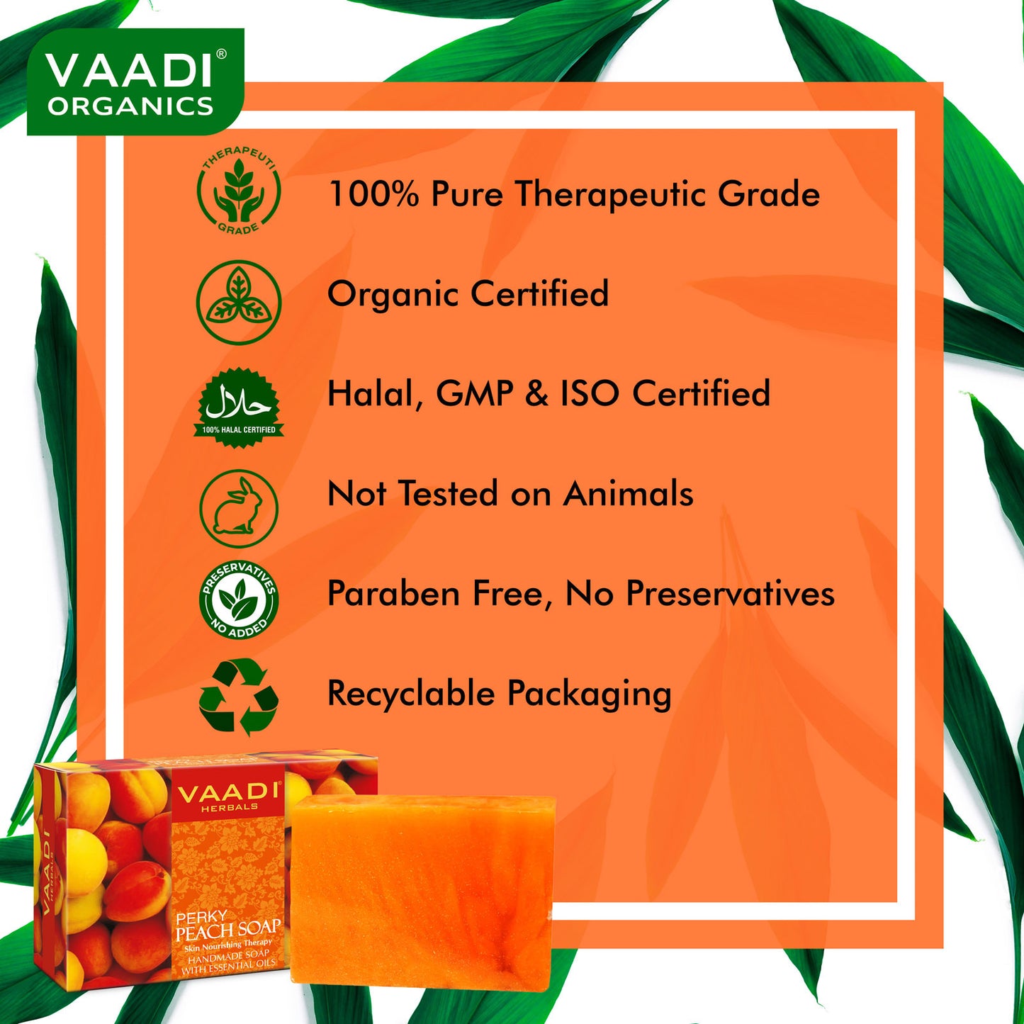 Organic Perky Peach Soap with Almond Oil - Skin Nourishing - Rehydrates (12 x 75 gms / 2.7 oz)