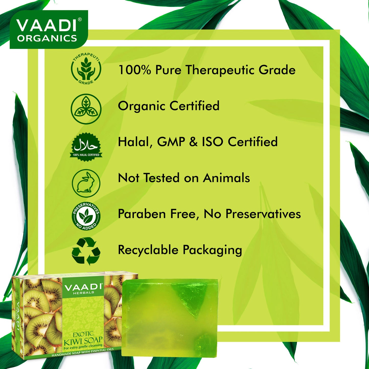 Exotic Organic Kiwi Soap with Green Apple Extract - Gently Clears Skin- Makes Skin Glowing (12 x 75 gms / 2.7 oz)
