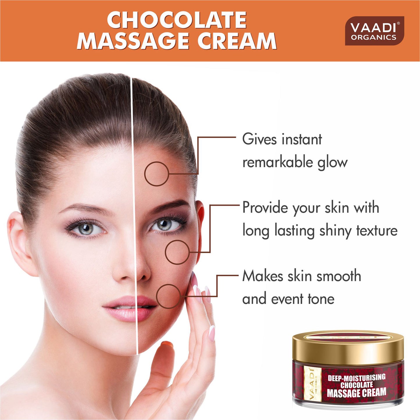 Deep Moisturising Organic Chocolate Massage Cream with Strawberry Extract - Softens Skin - Makes Skin Radiant (50 gms / 2 oz)