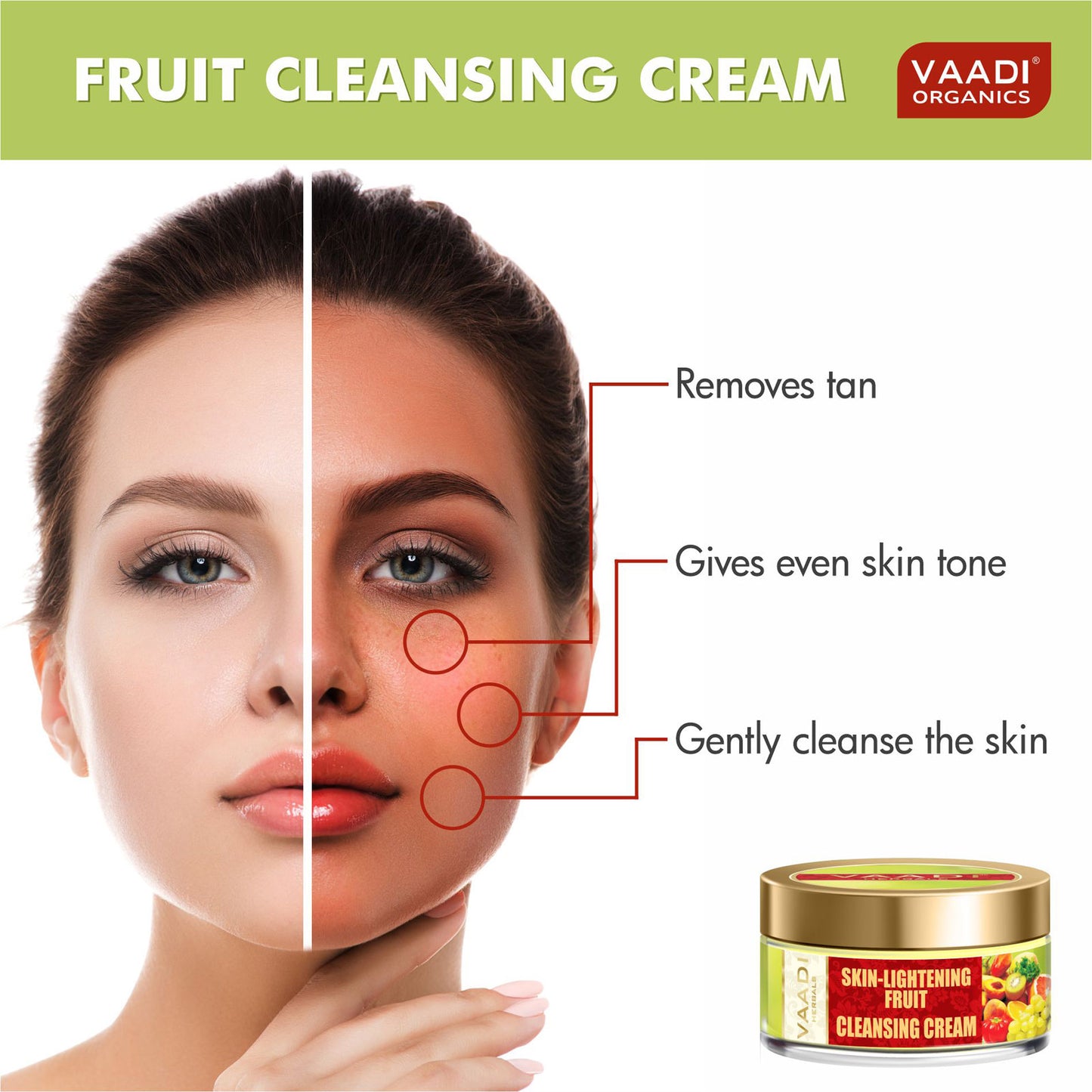 Skin Lightening Organic Fruit Cleansing Cream with Orange Extract & Turmeric - Removes Sun Tan - Lightens Complexion ( 50 gms /2oz)
