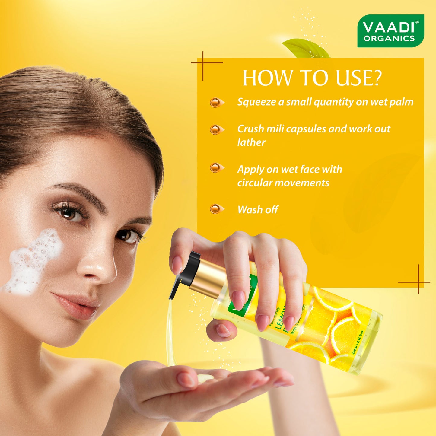 Skin Hydrating Organic Lemon Face Wash with Jojoba Beads - Removes Excess Oil - Prevents Acne (250 ml/8.45 fl oz)
