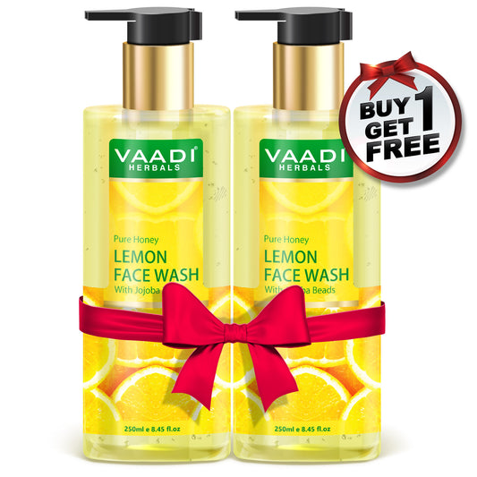 Skin Hydrating Organic Lemon Face Wash with Jojoba Beads - Removes Excess Oil - Prevents Acne (250 ml/8.45 fl oz) - (Buy 1 Get 1 Free)
