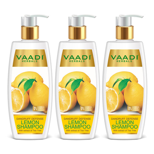 Dandruff Defense Organic Lemon Shampoo with Tea Tree Extract - Disinfects Scalp - Prevents Hairfall (3 x 350 ml/ 12 fl oz)