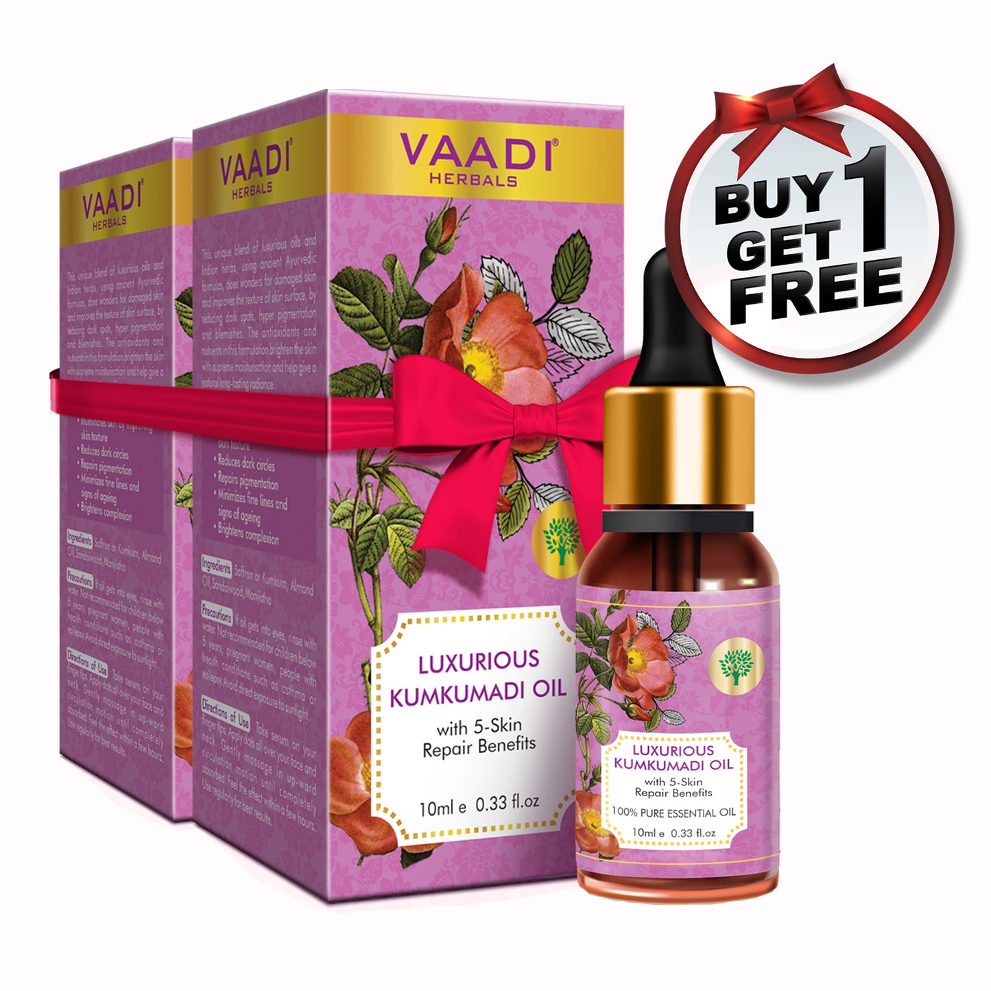 Organic Luxurious Kumkumadi Oil (Pure Mix of Saffron, Sandalwood, Manjistha & Almond Oil) - Reduces Dark Circles, Pigmentation (10 ml/ 0.33 oz) (Buy 1 Get 1 Free)