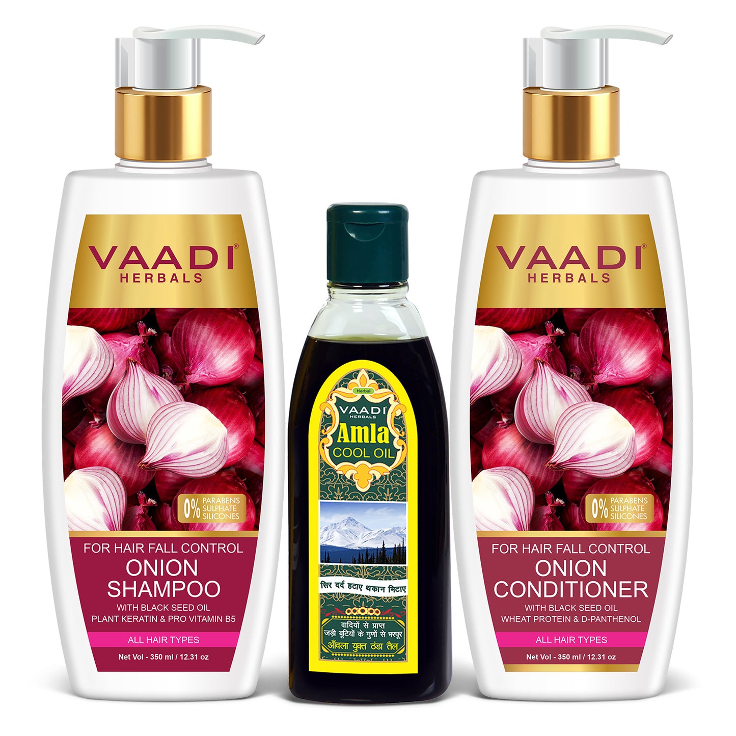 Organic Anti Hair Fall Complete Pack - Onion Shampoo (350 ml), Onion Conditioner (350 ml) & Amla Hair Oil (200 ml)