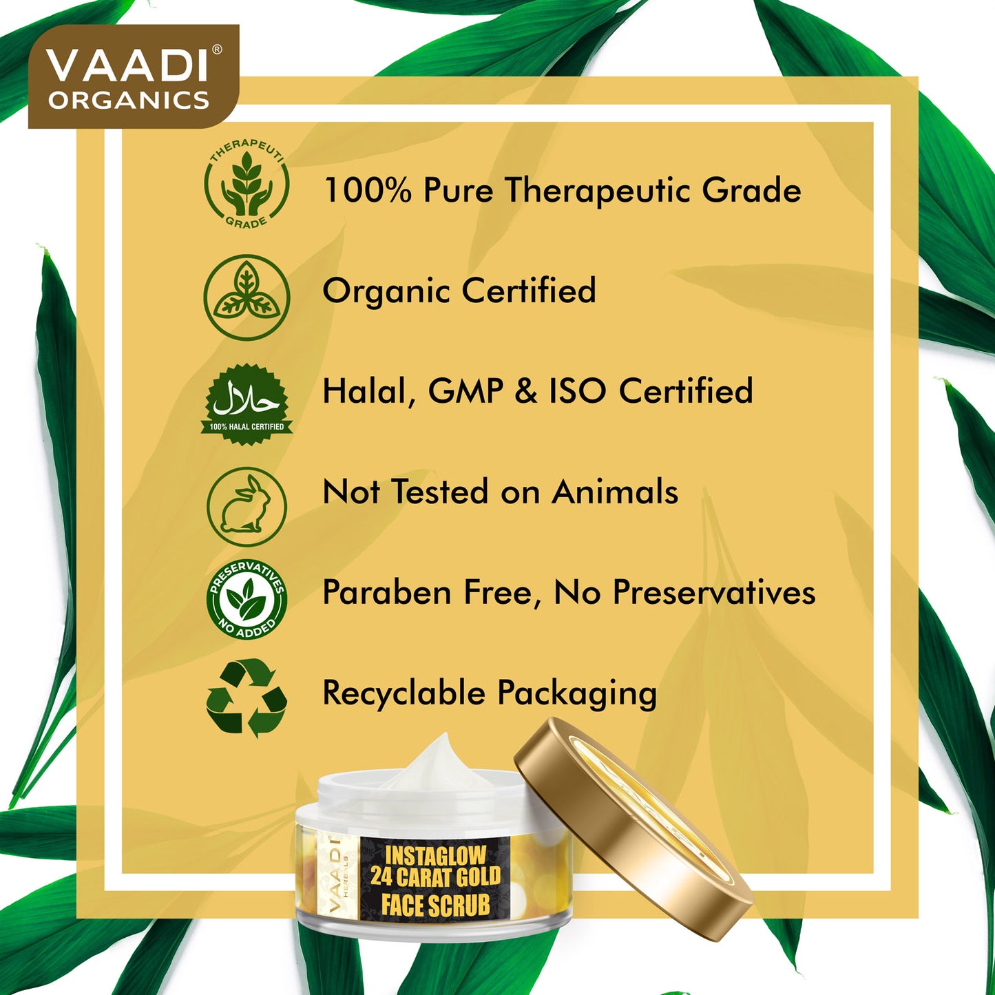 Organic 24 Carat Gold Scrub with Sandalwood & Turmeric - Clears Oil & Impurities - Makes Skin Luminous (50 gms / 2oz)