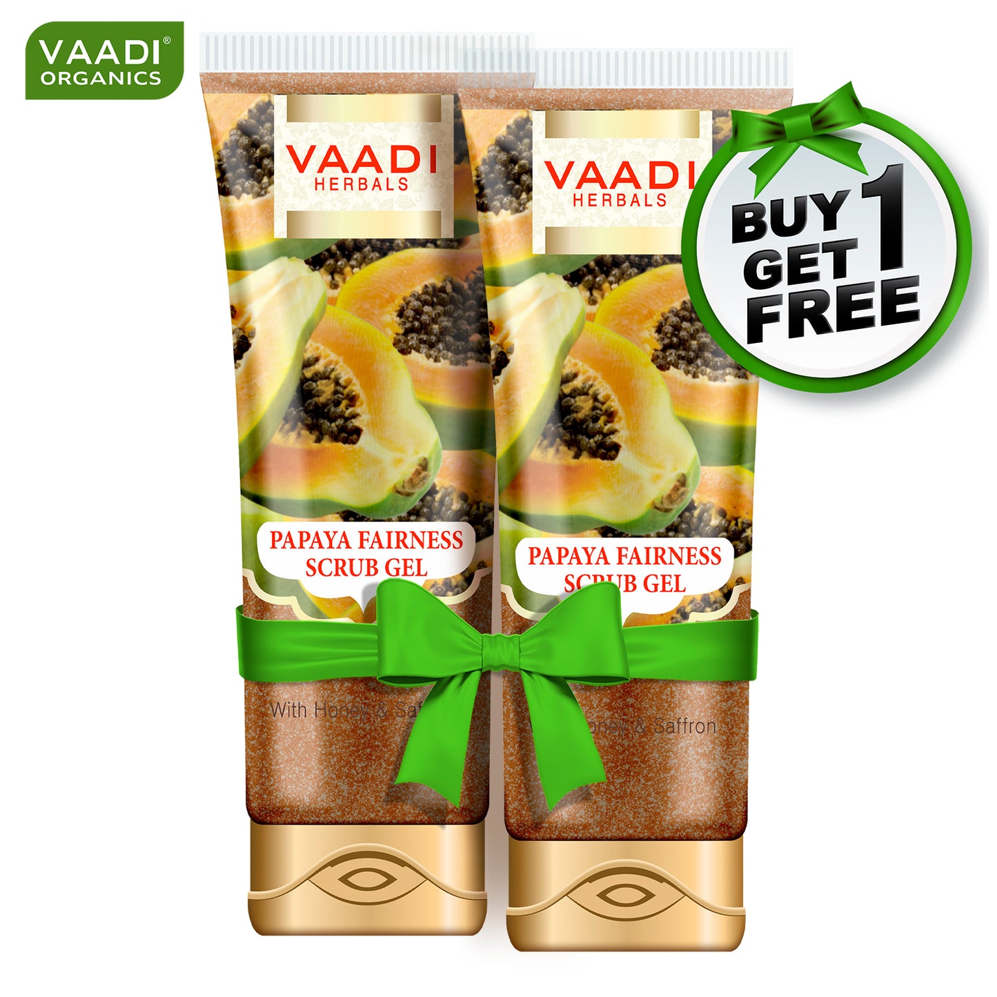 Organic Papaya Fairness Scrub Gel with Honey & Saffron - Lightens Tan - Smoothens Skin Texture - Makes Skin Flawless (110 gms / 4 oz) (Buy 1 Get 1 Free)
